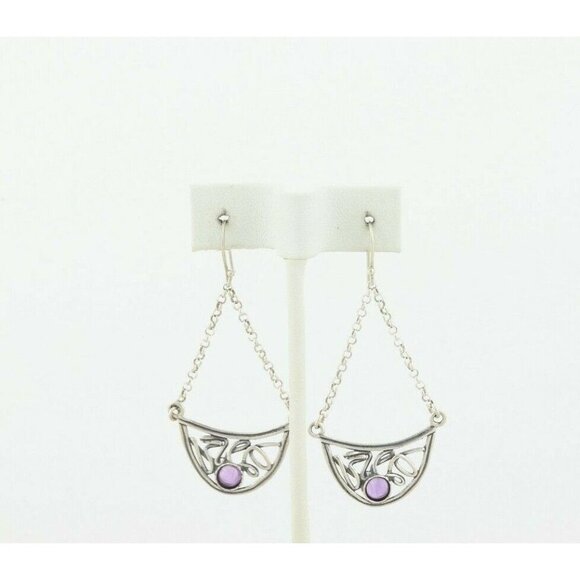 Sterling Silver Purple Amethyst Earrings Dangle Drop Earrings - Picture 5 of 7